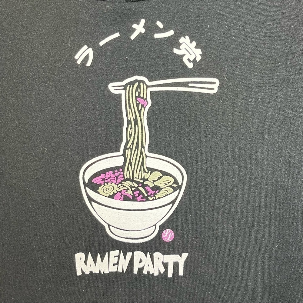 Joye Ramen Party Hoodie Womens Large Black Pockets Pullover Sweatshirt - Picture 5 of 8